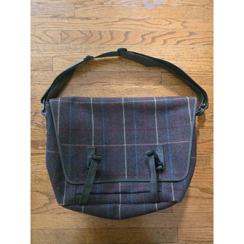 J Crew Wool Blend Brown Plaid Messenger Laptop Bag Adjustable Straps